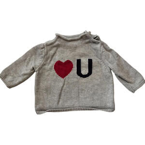 Baby Gap Sweater Long Sleeved Heart U Gray 3 - 6 Months Early 2010's